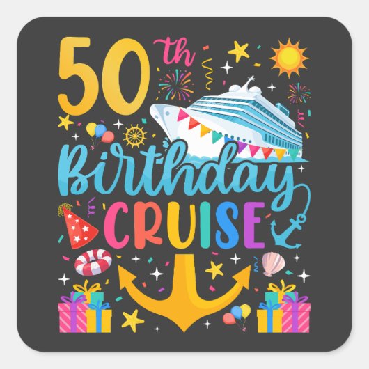 50誕生日クルーズBデイパーティー スクエアシール (正面)