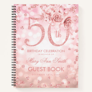 50誕生日ゲストブックバラ金ゴールドグラムライト ノートブック
