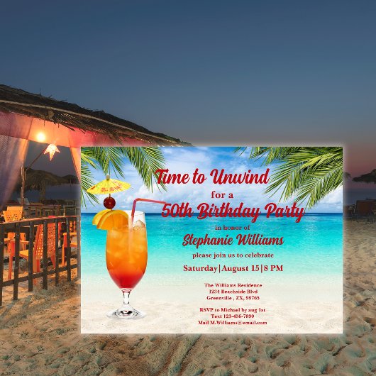 50誕生日サマーカクテルビーチパーティー 招待状