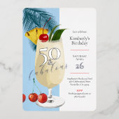 50誕生日サマーブルーカクテルパーティー 箔招待状 (正面)
