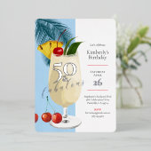 50誕生日サマーブルーカクテルパーティー 箔招待状 (立ち正面)