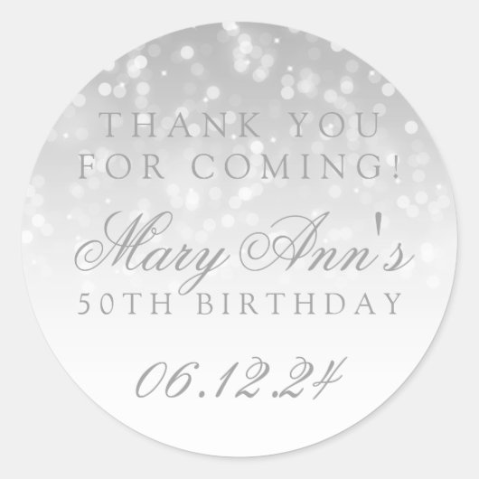 50誕生日サンキューシルバー《写真》ぼけ味キラライト ラウンドシール (正面)