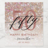 50誕生日シックグリッターカーグラデーションド ワインラベル (シングルラベル)