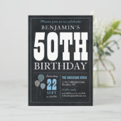 50誕生日シャルボードブルーバルーンシ素朴ック 招待状 (スタンド正面)