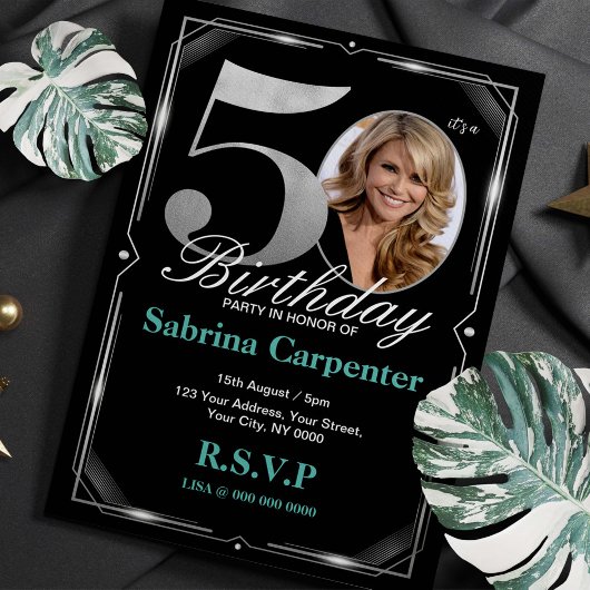 50誕生日シルバーとブラック招待状 招待状