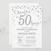 50誕生日シルバーグリッターダイヤモンド招待状 招待状 (正面/裏面)
