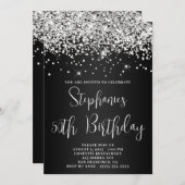 50誕生日シルバーグリッターダークグレーグラデーション 招待状 (正面/裏面)