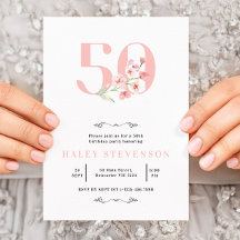 50誕生日シンプルピンク&ホワイトフローラエレガント