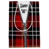 50誕生日ジッパーオンタータンチェックPlaid ミディアムペーパーバッグ (正面)