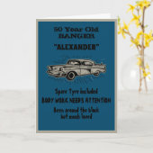 50誕生日ジョークヴィンテージカーを取得おもしろい カード (黄色い花)