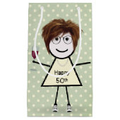 50誕生日スティックガールオン水玉模様 スモールペーパーバッグ (正面)