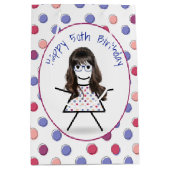 50誕生日スティックガールオン水玉模様 ミディアムペーパーバッグ (正面)