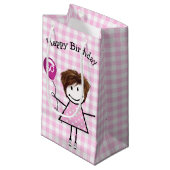 50誕生日スティックガールwithピンクバルーン スモールペーパーバッグ (正面アングル)