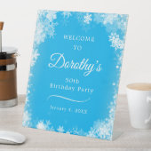 50誕生日スノーフレークブルーウェルカム 台座サイン (インサイチュ)