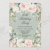 50誕生日セージグリーンピンク赤面 招待状 (正面)