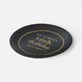 50誕生日タイポグラフィブラックと金ゴールド ペーパープレート (アングル)