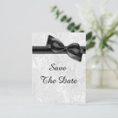 50誕生日ダマスクフェイクと弓の日付を保存 案内ポストカード (スタンド正面)