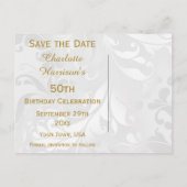 50誕生日ダマスクフェイクと弓の日付を保存 案内ポストカード (裏面)