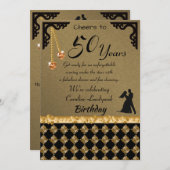 50誕生日ダンスパーティーオレンジハートジェムダマスク 招待状 (正面/裏面)