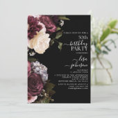 50誕生日ダークモダンムーディブルゴーニュフローラ 招待状 (スタンド正面)