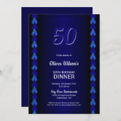 50誕生日ディナーブラックアンドブルーパーティー 招待状 (正面/裏面)