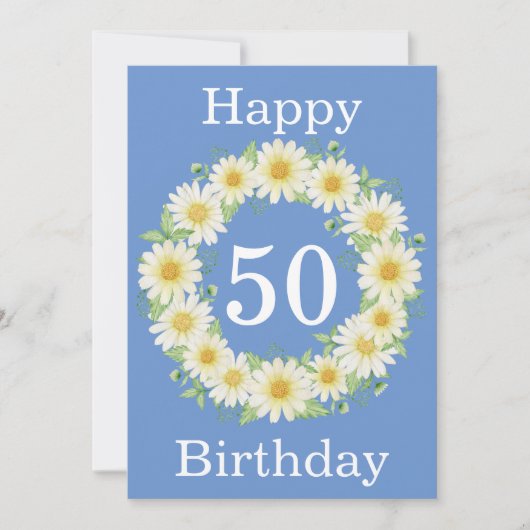 50誕生日デイジーウォーターカラーフラットカード (正面)