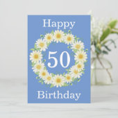 50誕生日デイジーウォーターカラーフラットカード (スタンド正面)