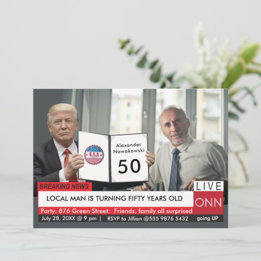 50誕生日トランプ🎙️メンズおもしろいテレビニュースGag 招待状 (スタンド正面)