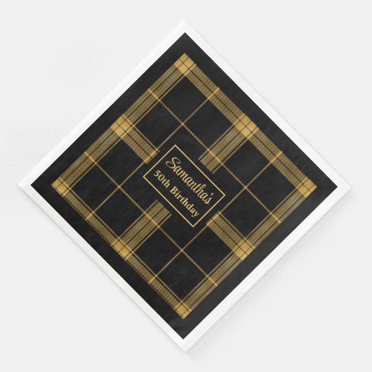 50誕生日ナプキンズブラック金ゴールド名前をカスタムする (コーナー)