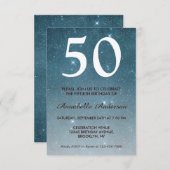 50誕生日ネイビーブルー銀河系ナイトスターズスパークル 招待状 (正面/裏面)