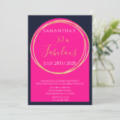 50誕生日ネイビーホットピンク誕生日 招待状 (スタンド正面)