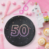 50誕生日ネオンサインオンブラック紙プレート ペーパープレート (パーティー)