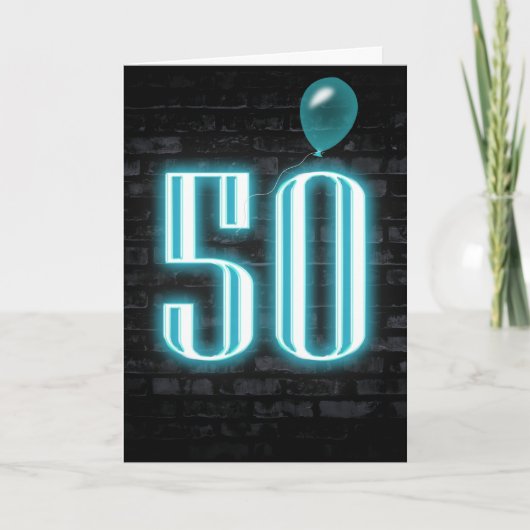 50誕生日ネオンサインオンブリック カード (正面)