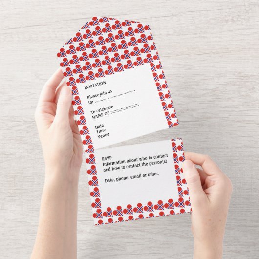 50誕生日ノルウェーハート国旗の青 オールインワン招待状 (貼ってはがせる)