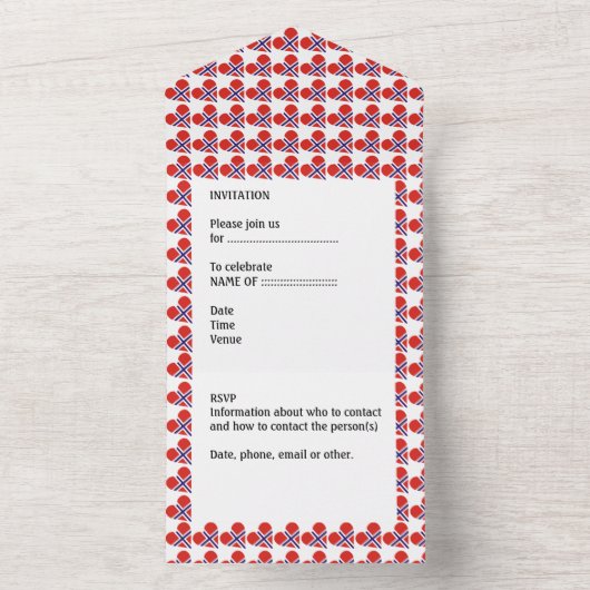 50誕生日ノルウェーハート国旗の青 オールインワン招待状 (内側)