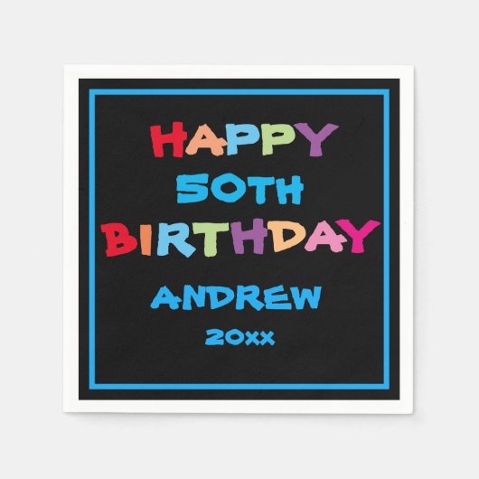 50誕生日ハッピーバースデーカスタムキュイモダンー スタンダードカクテルナプキン (正面)