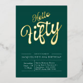 50誕生日ハローフィフティグリーン金ゴールド 箔招待状 (正面)