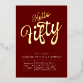 50誕生日ハローフィフティレッド金ゴールド 箔招待状 (正面)
