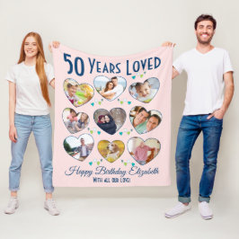 50誕生日ハート写真コラージュ フリースブランケット