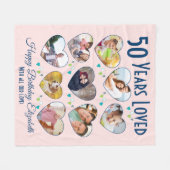 50誕生日ハート写真コラージュ フリースブランケット (正面(横))