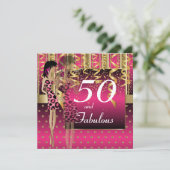 50誕生日バッシュガールパーティー |ピンクと金ゴールド 招待状 (スタンド正面)