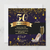 50誕生日バッシュ金ゴールドスターシャンパン招待状 招待状 (正面)