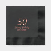 50誕生日バラ金ゴールドの黒名パーソナライズされた 箔ナプキン (正面)