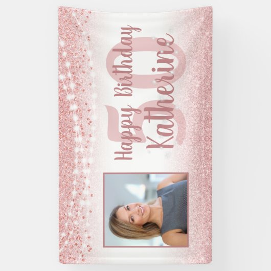 50誕生日バラ金ゴールドグリッターライト写真 横断幕 (縦)