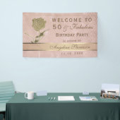 50誕生日バラ金ゴールドグリッター花 横断幕 (トレードショー)