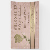 50誕生日バラ金ゴールドグリッター花 横断幕 (縦)