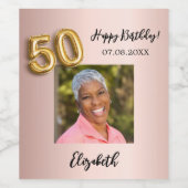 50誕生日バラ金ゴールドピンク ワインラベル (シングルラベル)