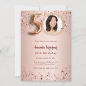 50誕生日バラ金ゴールドフォトスターラグジュアリー 招待状 (正面)