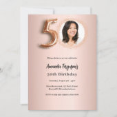 50誕生日バラ金ゴールド写真 招待状 (正面)