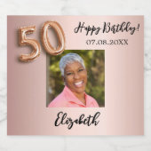 50誕生日バラ金ゴールド赤面ピンク写真 スパークリングワインラベル (シングルラベル)